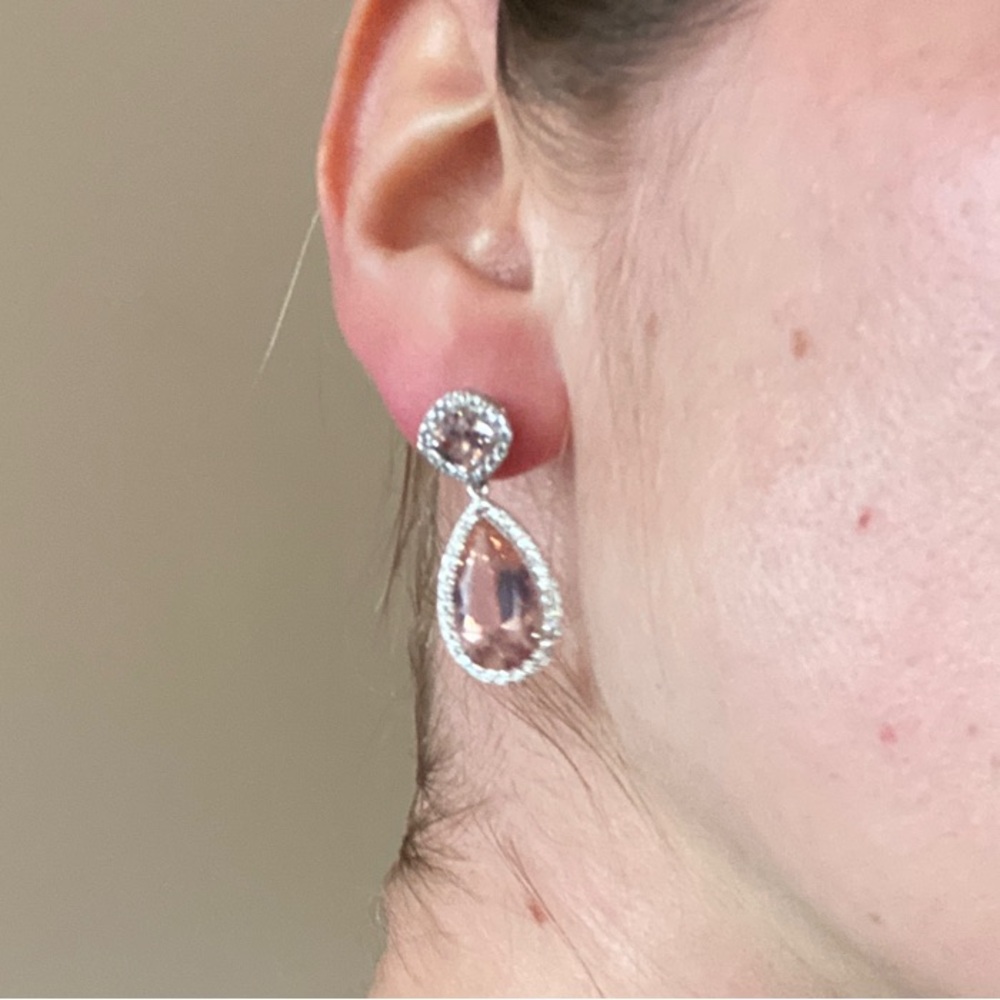 Elegant Pink and Silver Drop Earrings - Picture 2 of 2
